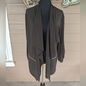 Chico's Brown Drape Jacket with Gold Zip Pocket Detail